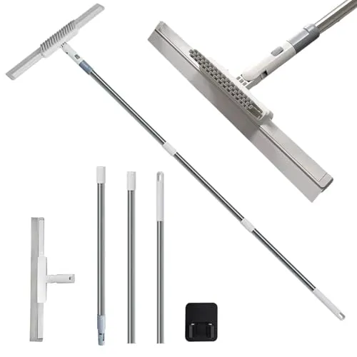 Hawsam Duschabzieher Edelstahl Langer Stiel 124CM Fensterabzieher mit 38CM Breit Gummilippe Abzieher Dusche Ohne Boden mit Haken Wasserschieber Bodenabzieher Dusche für Auto,Haus