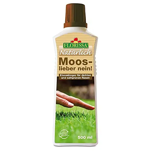 Florissa Natürlich Moos - lieber nein! | Flüssiger Eisendünger auf natürlicher Basis | für dichten & sattgrünen Rasen | 500 ml Flasche