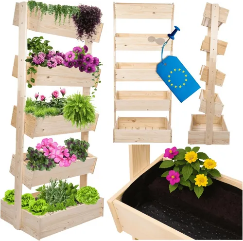 Modo24 Vertikales Blumenregal aus Holz, 4 oder 5 Ebenen, Pflanzenständer - Stylisches vertikales Pflanzenregal aus FSC-zertifiziertem Holz – optimal für Innen- und Außenbereiche. Verfügbar in zwei Höhen, ideal für kleine und große Pflanzenarrangements.