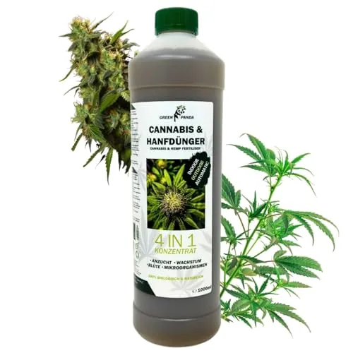 GreenPanda Cannabis Dünger - 1L Hanf Dünger - BIO Grow Dünger - Cannabis Dünger Autoflower für Indoor & Outdoor - Konzentrat - Organisch für prächtige Blüten - Bis zu 100L Gießwasser