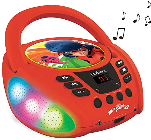 Lexibook RCD109MI - Tragbarer Bluetooth CD-Spieler für Kinder, mit mehrfarbigen Lichteffekten und Mikrofonbuchse für Karaoke-Spaß