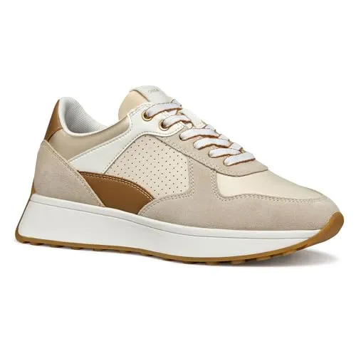 Geox Damen D Amabel A Sneaker, Papyrus/Lt Taupe, 40 EU - Damen-Sneaker mit leicht anzuziehenden Schuhen und herausnehmbarer Innensohle für optimalen Komfort und Atmungsaktivität im Retro-Laufdesign.