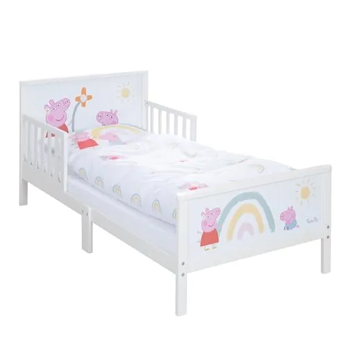 Roba Toddler Montessori Kleinkinderbett Peppa Pig 70 x 140cm - Montessori-Kleinkinderbett für ein sicheres und selbstständiges Schlafen, ideal für kleine Peppa Pig-Fans, Farbe: Weiß