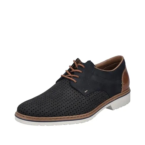 Rieker Herren Halbschuhe 16506 - Herren-Schnürhalbschuhe mit weicher Decksohle und extraweiter Passform, ideal für den ganzen Tag, kombiniert eleganten Schnitt mit sportiver Sohle und luftiger Perforierung.