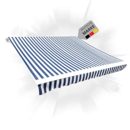 DELUKE® Markisenbespannung Blau-Weiß, 450x300cm - Wasserabweisender und reißfester Markisenstoff, ideal für UV-Schutz und angenehmen Schatten auf Terrasse oder im Garten. Hochwertiges Polyester-Gewebe, strapazierfähig und wetterfest.