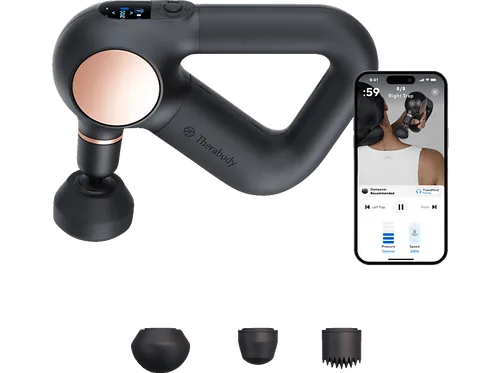 Theragun Sense Black - Massagepistole mit Herzfrequenzsensor - Massagegeräte: Die Theragun Sense Black bietet eine effektive Entspannung mit 5 Intensitätsstufen, 4 Aufsätzen und App-Anbindung für individuelle Massagen.