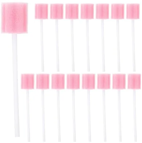 Supvox 100 Stücke Mund Schwamm Einweg Mundstäbchen Mundpflegestäbchen Wattestäbchen Schwamm Mundpflege Mundhygiene Stäbchen (Rosa)