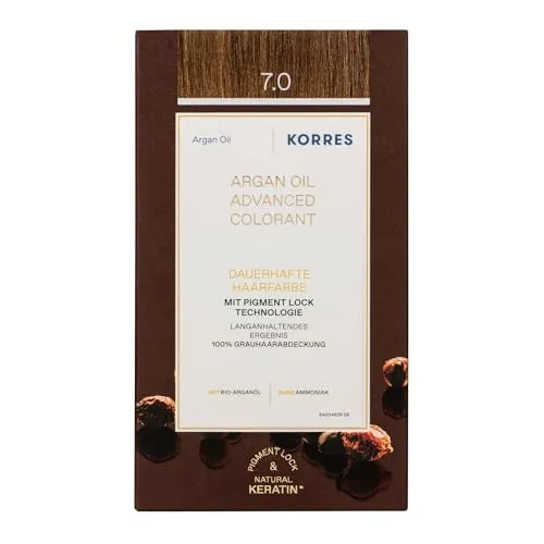 Produktbild KORRES Argan Oil Colorant – ammoniakfreie Haarfarbe mit Bio-Arganöl Mittelblond 7.0– 100% Grauhaarabdeckung & vegan für ein langanhaltendes Farbergebnis