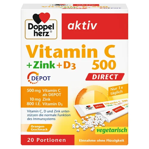 ✅ Doppelherz Vitamin C 500 DIRECT + Zink + D3 Immunsystems 20 Portionsbeutel ✅