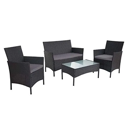 PROREGAL 2-1-1 Poly-Rattan Garten-Garnitur Lounge-Set Anthrazit