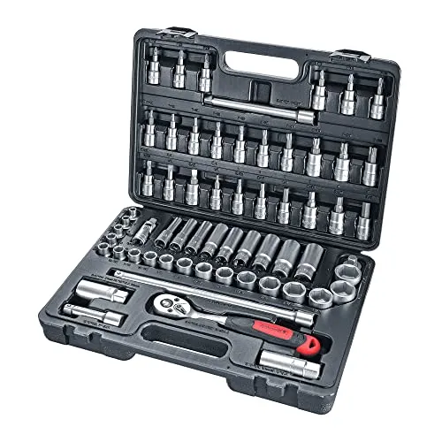 Produktbild Rothewald Zoll-Steckschlüsselsatz, 61 Teile, Zöllig, Feinverzahnte Knarre mit Auswurfsicherung & Arretier-System, Herausnehmbare Bithalter, Werkzeugsatz mit Zoll-Bits