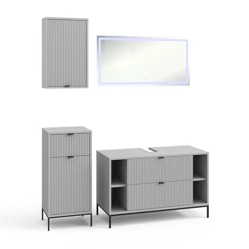 Vicco Badmöbel-Set Eliza, Grau, 100 cm – Stilvolles Badezimmer-Set - Elegantes Badmöbel-Set mit Waschbeckenunterschrank, Spiegelschrank, Midischrank und Hängeschrank. Hochwertige Verarbeitung und großzügiger Stauraum für eine stilvolle und ordentliche Badezimmergestaltung.