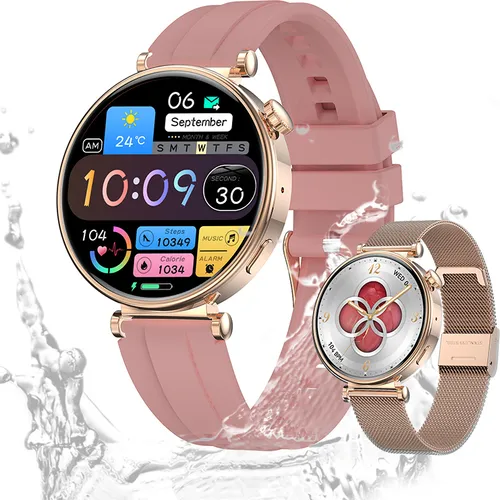Damen's IP68 Wasserdicht Telefonfunktion Fitness-Tracker Elegant 1,32 Zoll Smartwatch mit AMOLED HD-Touchscreen mit SPO2, Herzfrequenz Fitness uhr