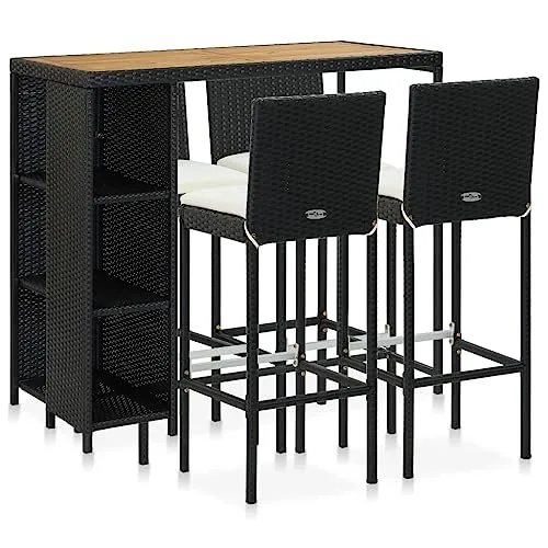 vidaXL 5-teiliges Gartenbar Set mit Kissen - Elegantes Barset aus wetterbeständigem PE-Rattan, ideal für Garten, Balkon oder Terrasse. Bequeme, abnehmbare Kissen und robuster Stahlrahmen garantieren Langlebigkeit und Komfort.