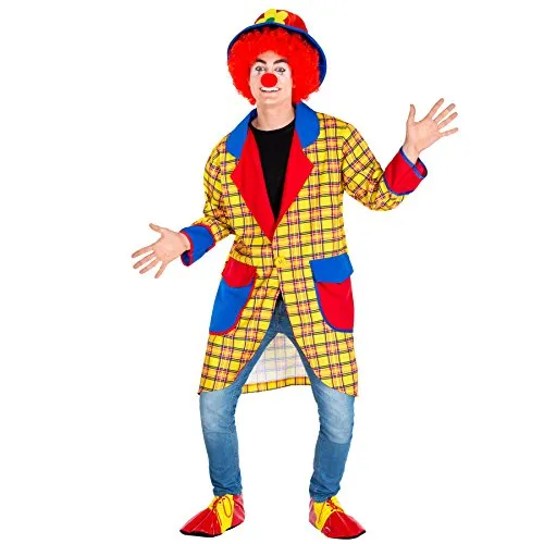 Tectake Dressforfun Herrenkostüm Clown Fridolin | Langer Mantel, Schuhe & Nase - Kostüm-Outfits für Erwachsene mit einem farbenfrohen, langen Mantel, witzigen Clown-Schuhen und einer Clown-Nase – ideal für Fasching und Kindergeburtstage!