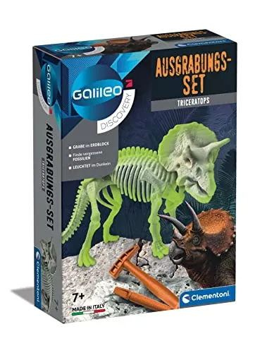 Clementoni 59273 Galileo Discovery Ausgrabungs-Set Triceratops - spannendes Ausgrabungs-Spielzeug für Kinder ab 7 Jahren, fördert Wissen über Dinosaurier und macht Fossilien sichtbar