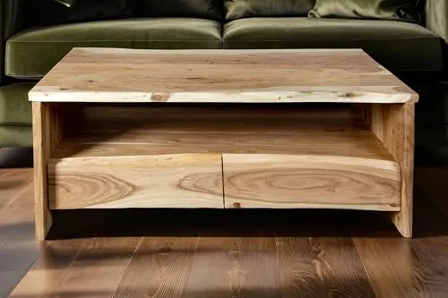 SAM Couchtisch Dahlia III, Sofatisch mit Ablage & 2 Schubladen, Akazienholz massiv + naturfarben + lackiert, Beistelltisch mit echter Baumkante, 110x60x45 cm