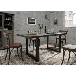 Massivmoebel24 Esstisch RAILWAY - Esstisch im Industrial Style aus massivem Mango und Eisen, 160x90x76 cm, ideal für die ganze Familie mit ansprechendem Design und stabiler U-förmiger Basis.