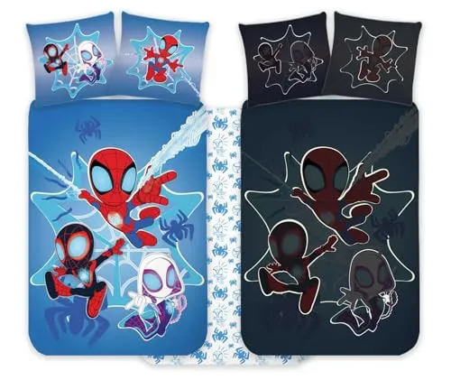 Spidey Kinderbett Bettwäsche Set 100x135 cm - Bettwäsche-Set für Babybetten mit Nachtleuchteffekt, aus 100% Baumwolle, ideal für kleine Spidey-Fans, sorgt für magische Schlafmomente.