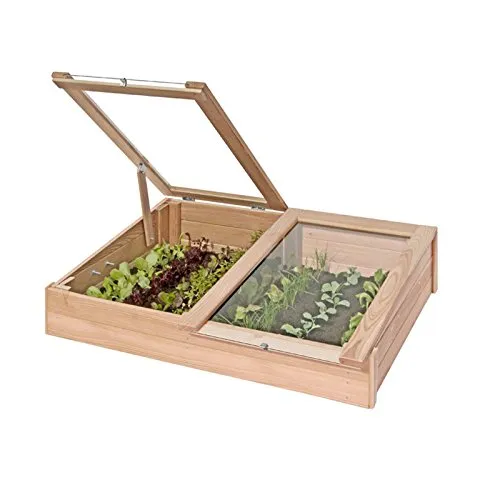 Gartenpirat Frühbeetkasten - Lärchenholz Gewächshaus für Kräuterbeet - Gartengewächshaus aus Lärchenholz, ideal für das Anpflanzen von Kräutern. Mit zwei aufklappbaren Fenstern für optimale Belüftung und Schutz vor Witterung.