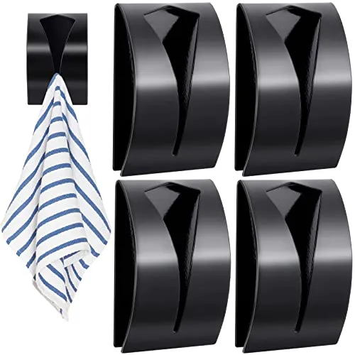 Stück Handtuchhaken Geschirrtuchhalter Ohne Bohren,Handtuchhalter Selbstklebend,Wandhaken Küche aus Edelstahl,Küchenhandtuchhaken,Haken Handtuchklemme für Küche Badezimmer Toilette (Schwarz) 4