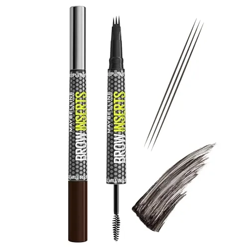 Maybelline New York Brow Inserts 2-in-1 Augenbrauenstift & Gel, Black Brown 6 - Erlebe sofort fülligere Augenbrauen mit dem Maybelline Brow Inserts. Die innovative 3-fach Mikro-Spitze und das volumengebende Faser-Gel sorgen für präzise Konturen und langanhaltenden Halt bis zu 36 Stunden. Ideal für jeden Look.
