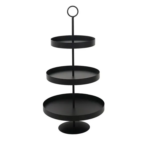 Grafelstein Etagere LENJA schwarz - Moderne 3-stöckige Metalletagere in elegantem Schwarz, ideal für stilvolle Präsentationen von Snacks und Desserts bei jedem Anlass.