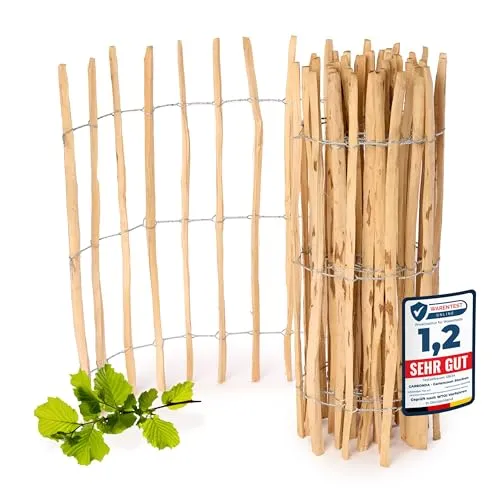 Garronda Gartenzaun zum Stecken aus Haselnuss - Hochwertiger Staketenzaun für Garten und Beeteinfassung - Beeteinfassung aus nachhaltigem Haselnussholz, wetterfest und langlebig, ideal für die stilvolle Abgrenzung von Blumenbeeten und Gemüsegärten.
