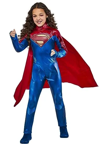 Rubies Supergirl Deluxe Kostüm für Mädchen, digital bedruckter Jumpsuit und Umhang, offizielle DC Comics für Karneval, Halloween, Geburtstag und Weihnachten, M