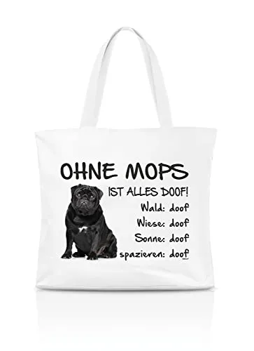 AdriLeo Einkaufstasche Ohne Mops ist alles doof! (Schwarzes Fell)