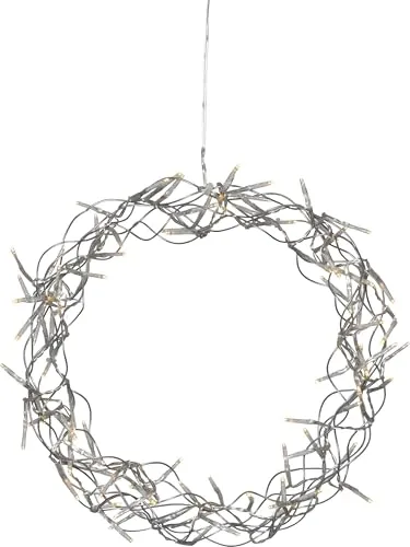 Produktbild Star Trading Curly LED Wreath Window Light Christmas Warm White Made of Wire and Plastic in Silver Transparent with Cable Diameter 30 cm