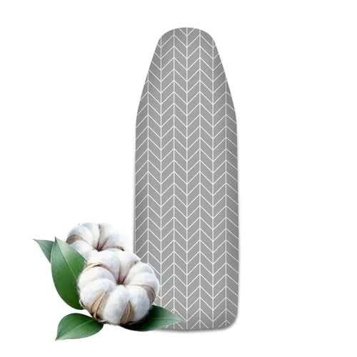 VELLUSTRA Bügelbrettbezug, 145 x 55 cm, für Bügelflächen 135 x 45 cm, Baumwoll Dick Polsterung mit Gummizug, Klettverschlüsse, Schneller Bügeln, Dampfbügelstation und, Bügeltischbezug L,Grau