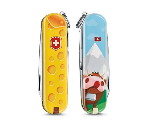 Victorinox Taschenmesser Classic, Swiss Made, 7 Funktionen - Kompaktes Schweizer Taschenmesser mit 7 Funktionen, ideal für den Alltag. Mit Schere, Nagelfeile und mehr – perfekt für unterwegs. Limitierte Alps Cheese Edition für Sammler. Maße: 58 mm lang, 21 g leicht.