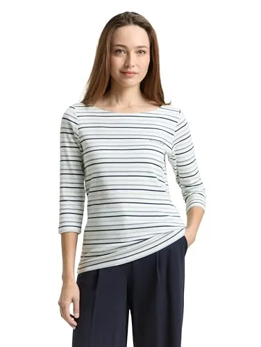 TOM TAILOR 3/4-Arm-Shirt im modernen Streifen-Design blau S (36) - Stylisches 3/4-Arm-Shirt aus 97% Baumwolle, pflegeleicht und elastisch. Ideal für den lässigen Look und bequem zu tragen. Perfekt für den Alltag!