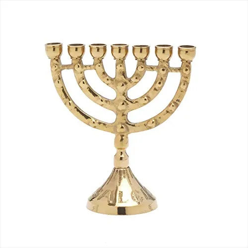 NKlaus Menorah 7er Leuchter aus Messing - Eleganter 7-armiger Kerzenständer aus glänzendem Messing, 11 cm hoch, ideal für Kerzen bis Ø 1 cm. Perfekt für festliche Anlässe oder als stilvolle Dekoration.