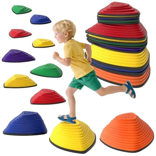 AIYAPLAY Balanciersteine für Kinder – 11 rutschfeste Trittsteine für drinnen und draußen - Fördert Balance und Motorik: 11 rutschfeste Steine für unbeschwertes Spielen drinnen und draußen. Sicheres Design mit maximaler Belastung von 80 kg für kreatives Spielvergnügen.
