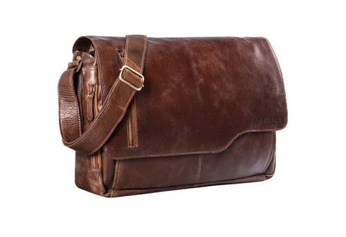 STILORD Ledertasche 'Marlon' für Herren - Braune Aktentasche mit 15.6 Zoll Laptopfach - Laptop-Schultertasche aus echtem Rindsleder mit modernem Vintage-Look, ideal für Büro und Freizeit. Perfekte Organisation mit verschiedenen Fächern und einem komfortablen, verstellbaren Schultergurt.