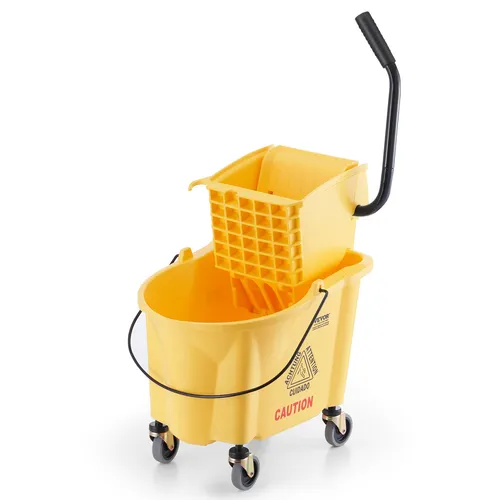 VEVOR Wischeimer mit Wringer - 26 QT Gewerblicher Moppeimer in Gelb - Kommerzieller Moppeimer mit 26 QT Fassungsvermögen und effizienter Seitenpresse für müheloses Auswringen. Ideal für gewerblichen Einsatz, langlebig und mobil mit geräuscharmen Rollen.