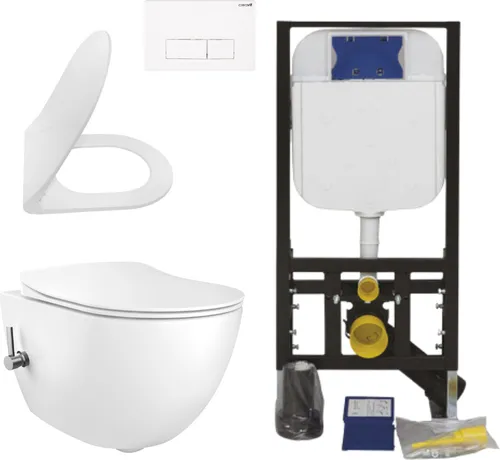 Creavit Hänge WC Set mit Softclose Deckel - Spülrandloses WC Set in elegantem Weiß, inklusive Vorwandelement und Softclose Deckel für leisen und sanften Schließmechanismus. Ideal für moderne Badezimmer.
