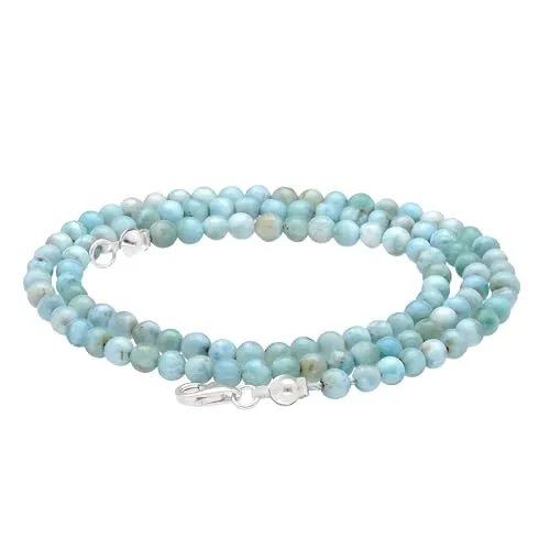 Lebensquelle Plus Larimar Edelstein Kugelkette + 925 Silber Verschluss | Ø 4mm Kugeln Karabinerverschluss 45cm lang | Hochwertige Kette