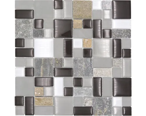 Glasmosaik mit Naturstein XCM MC619 grau/braun 30x30 cm in grau von Weitere