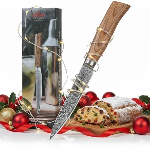 Wakoli EDIB Pro Premium Damast Allzweckmesser - Kochmesser aus 67 Lagen Damaststahl mit 12 cm Klinge, ergonomischer Pakkaholzgriff für ermüdungsfreies Arbeiten. Jedes Messer ist ein Unikat und ideal als Geschenk!