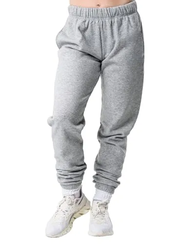 Kamo Fitness CozyTec Jogginghose mit hoher Taille für Damen, Baggy: Bequeme Loungehose mit Taschen aus weichem, dickem Fleece, Meliert, Grau, M