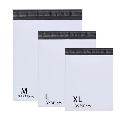 Rshuhx Versandbeutel Plastik Versandtaschen 25cm*35cm/ 32cm*45cm/ 35cm*50cm Versandtüten für Kleidung Kleine Schuhbox Hemd und Pullover Selbstklebend und Blickdicht (3 Tailles Mixed 30pcs Weiß)