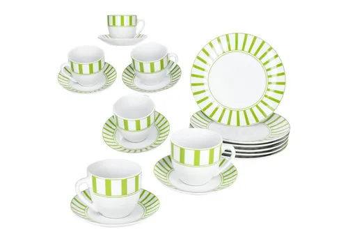MamboCat Split grün 18tlg Kaffeeservice - 18-teiliges Kaffeeservice für 6 Personen aus robustem Porzellan mit elegantem Streifendesign. Ideal für Kaffee und Tee, spülmaschinen- und mikrowellengeeignet.