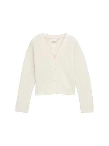 TOM TAILOR Strickjacke mit V-Ausschnitt und Knopfleiste - Strickjacke in Wool White, bequem und pflegeleicht. Ideal für lässige Looks und vielseitig kombinierbar.