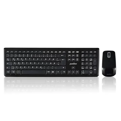 Perixx PERIDUO-703B Kabelloses Tastatur und Maus Set, 2.4G Funk, Mini USB Empfänger, 10m Reichweite, QWERTZ DE Layout, Klavierlack Schwarz