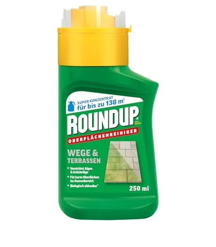 Roundup Wege & Terrassen Konzentrat, 250 ml - für schnelle Algenentfernung auf harten Oberflächen - Ideal für Wege, Terrassen und Fugen