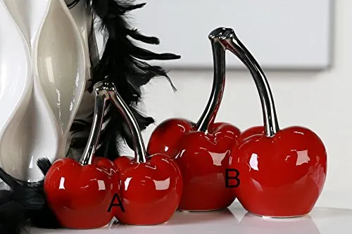 Casablanca 36439 Skulptur - Double Cherry Dekoobjekt - Statuen aus Keramik in rot/Silber, ein auffälliges Dekoobjekt, das jedem Raum einen Hauch von Eleganz verleiht.