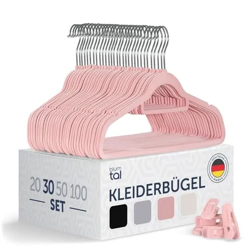 Blumtal Kleiderbügel Rutschfest - 30-tlg. Premium Set - Kleiderbügel für optimalen Halt, platzsparend und drehbar. Rutschfeste Samtoptik sorgt dafür, dass Kleidung nicht verrutscht – ideal für jeden Kleiderschrank.